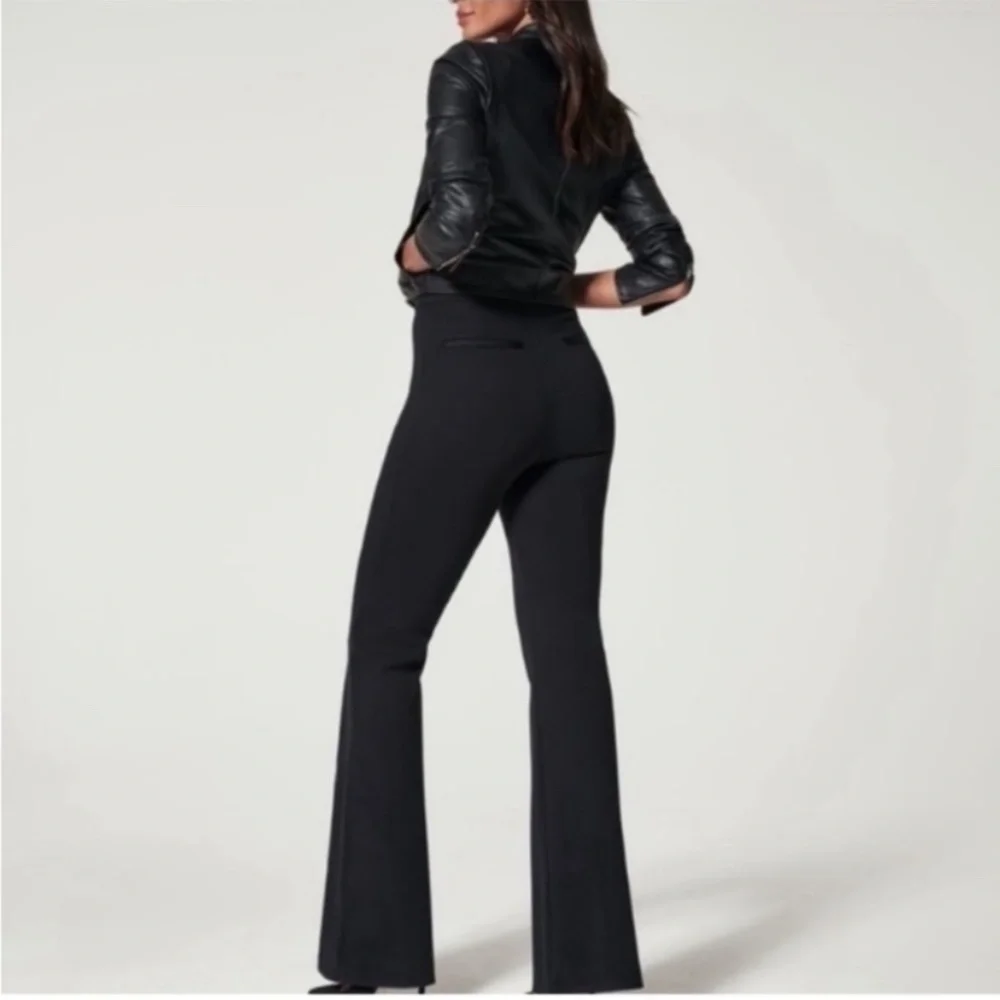 Spanx The Perfect Pants Hi Rise Flare Black Stretch Knit Pull On Career